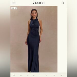 Meshki Priya Slinky Ruched Halter Maxi Dress - Navy